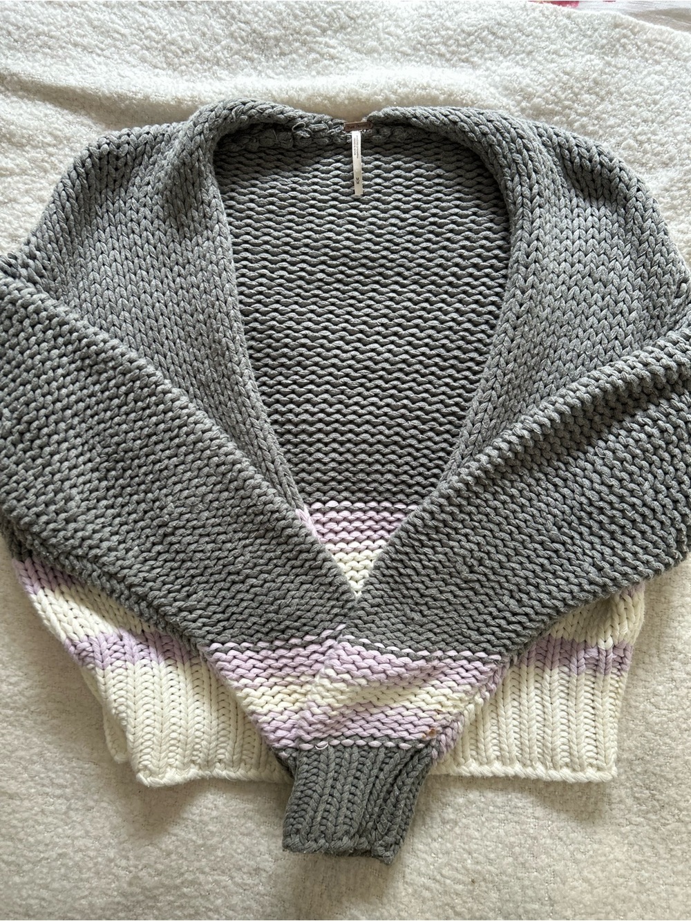 Free People Gray Cardigan with Cream and Pastel Stripes